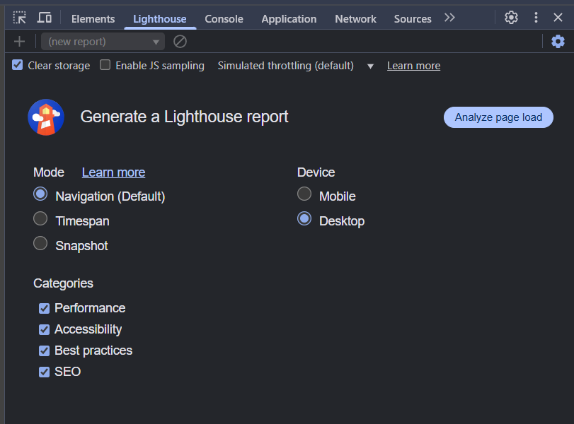 Lighthouse Devtools